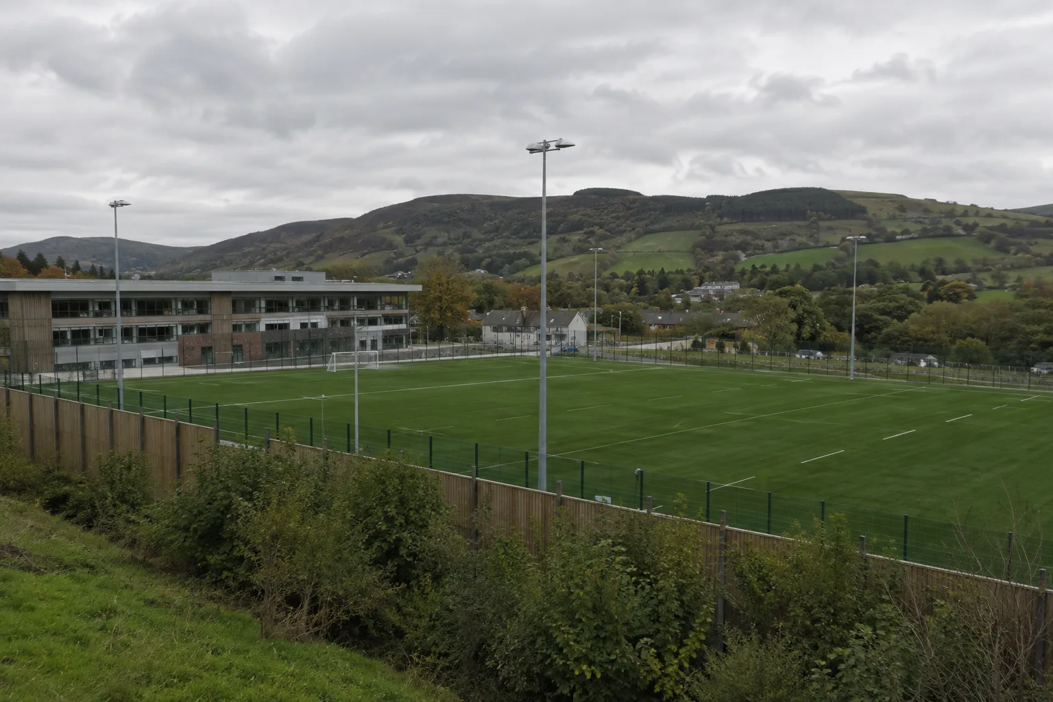 Generic further-education campus with an artificial rugby pitch