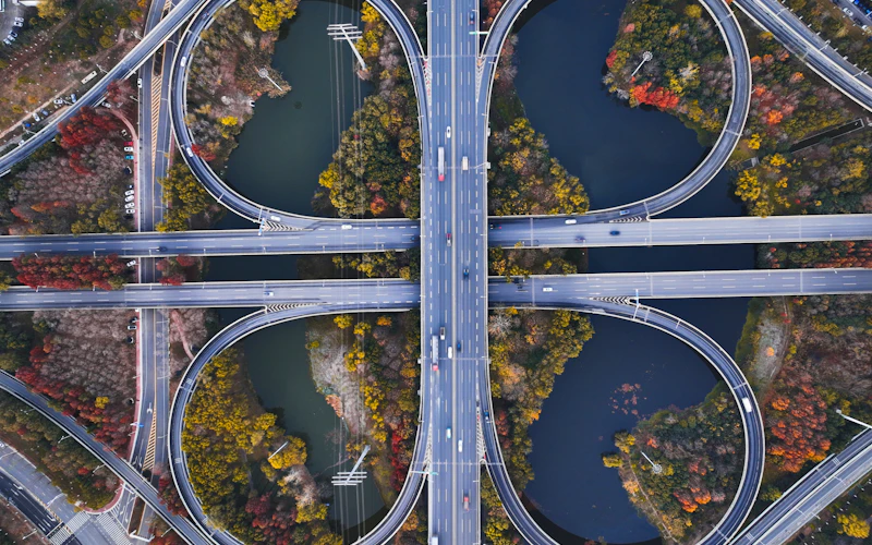 Aerial view of highway interchange